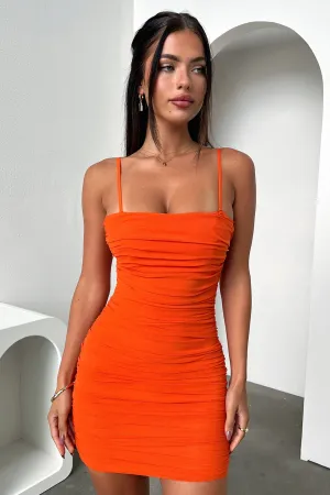 Zena Mesh Mini Dress - Orange