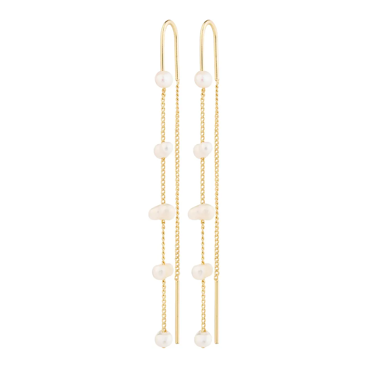 Zenaia Gold Plated Pearl Chain Earrings
