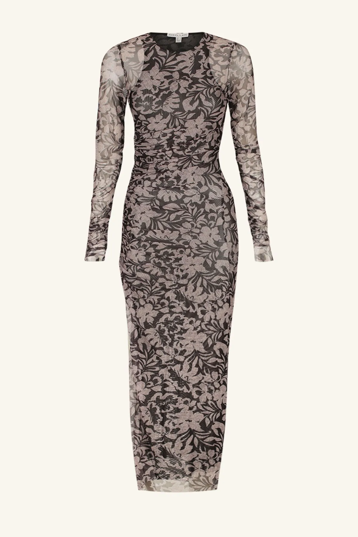 ZOE LONG SLEEVE GATHERED MIDI DRESS